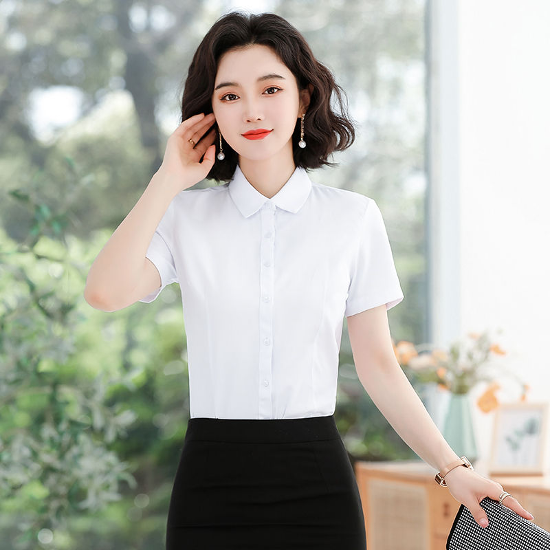 白衬衫女短袖职业夏季韩版新款OL上衣薄款寸衫工作服商务正装衬衣