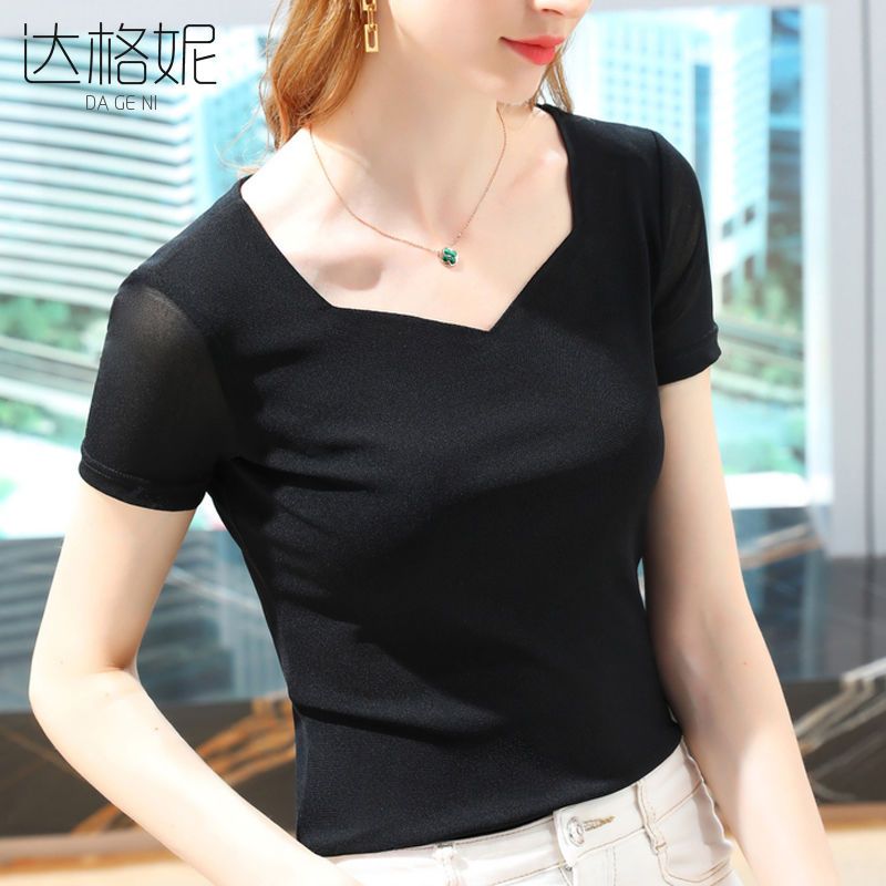 短袖t恤女2022年新款夏季女裝體恤高檔網紗打底衫外穿上衣舞蹈服