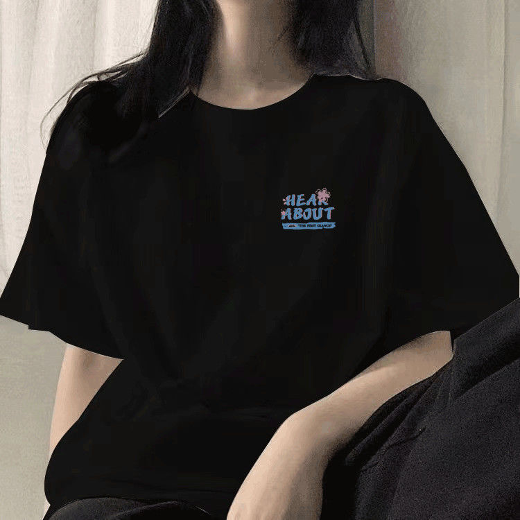 100% cotton short sleeve t-shirt female student 2022 summer new Korean version versatile loose design sense niche top
