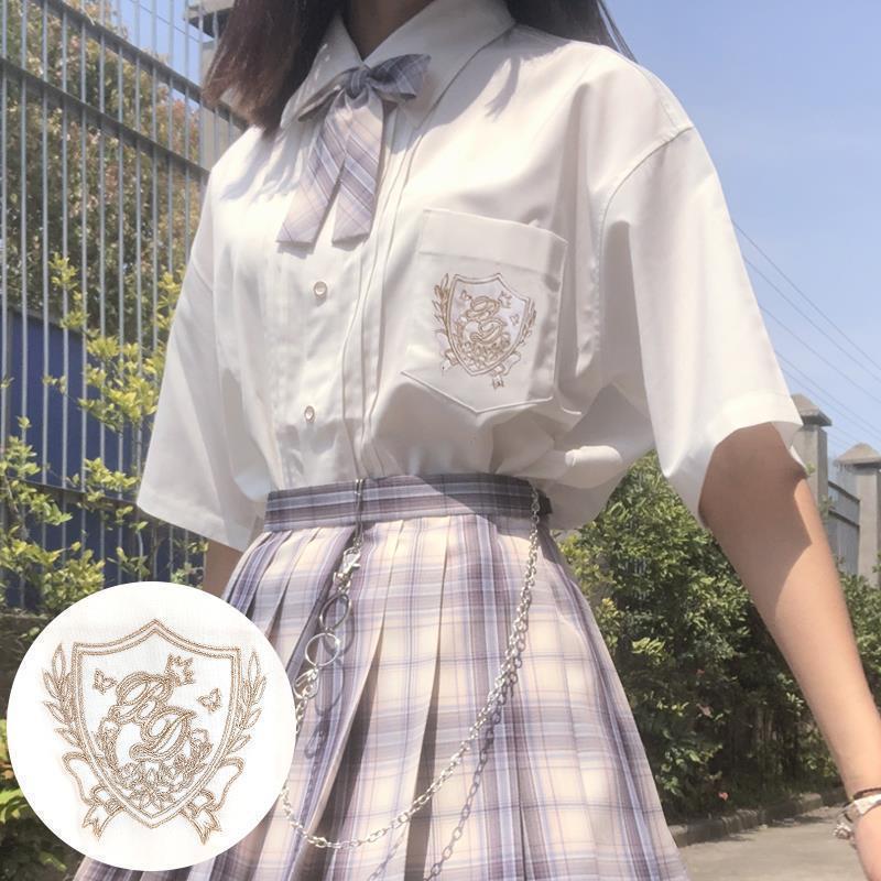 jk white shirt female student mid-sleeved top 2023 new trendy summer short-sleeved embroidery uniform all-match college style