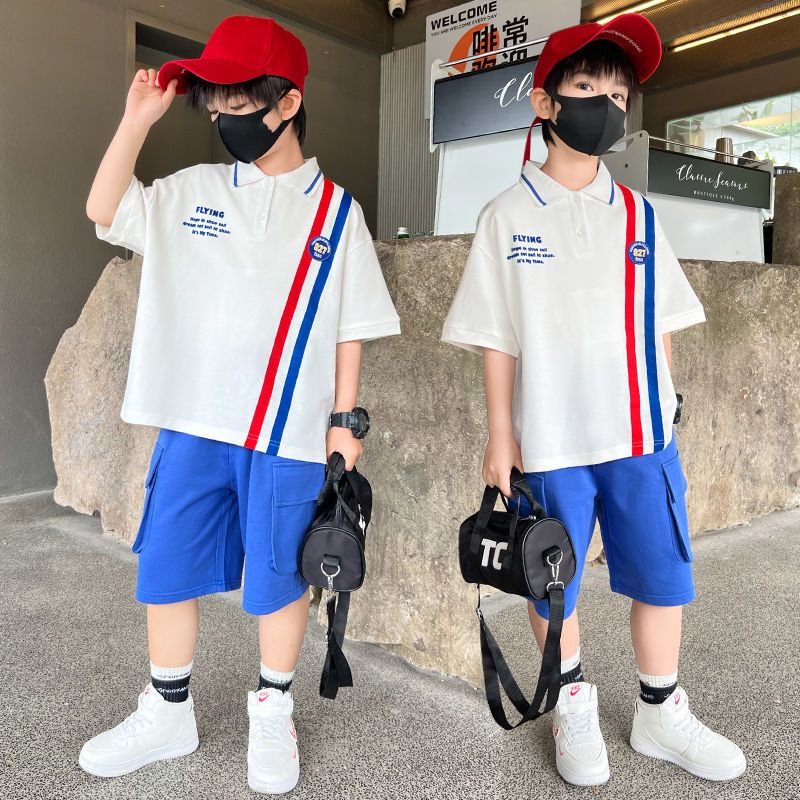 男童夏裝套裝2023新款校服洋氣男孩polo衫兒童夏季中大童帥氣潮衣