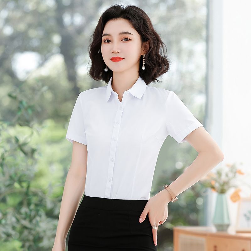 白衬衫女短袖职业夏季韩版新款OL上衣薄款寸衫工作服商务正装衬衣