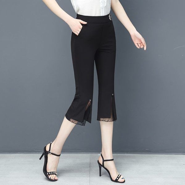 Large size fat mm300kg summer new thin high waist cropped fishtail flare pants women's casual Korean micro flare pants