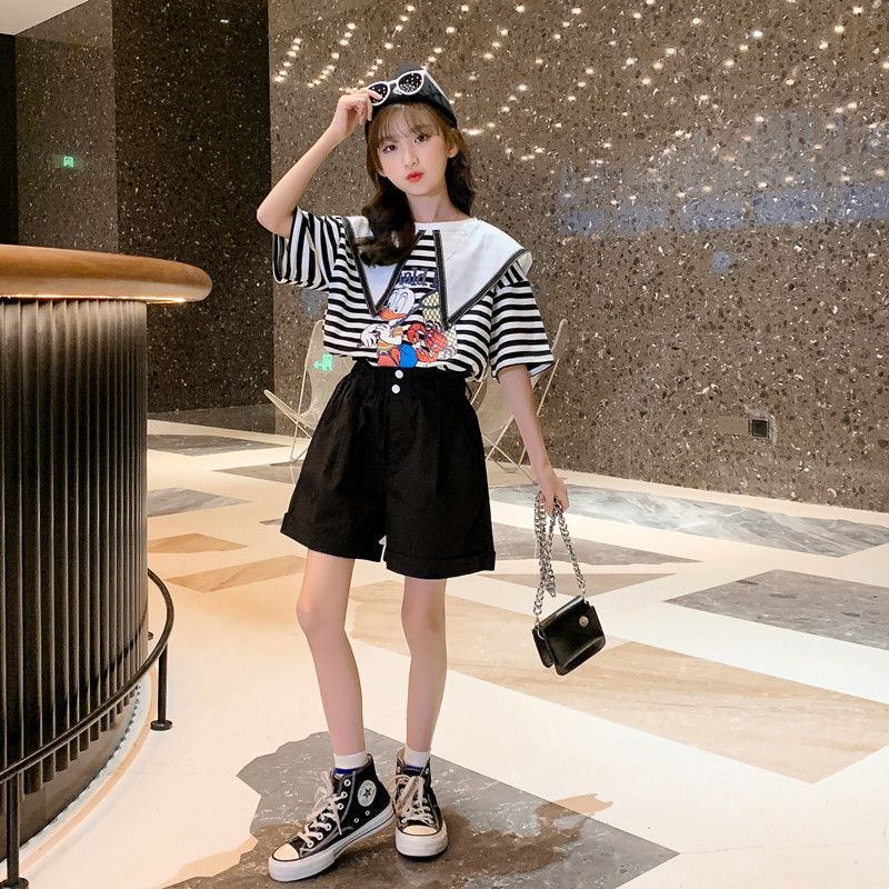女童夏裝套裝2023新款兒童洋氣時髦網紅薄款夏季中大童短袖兩件套