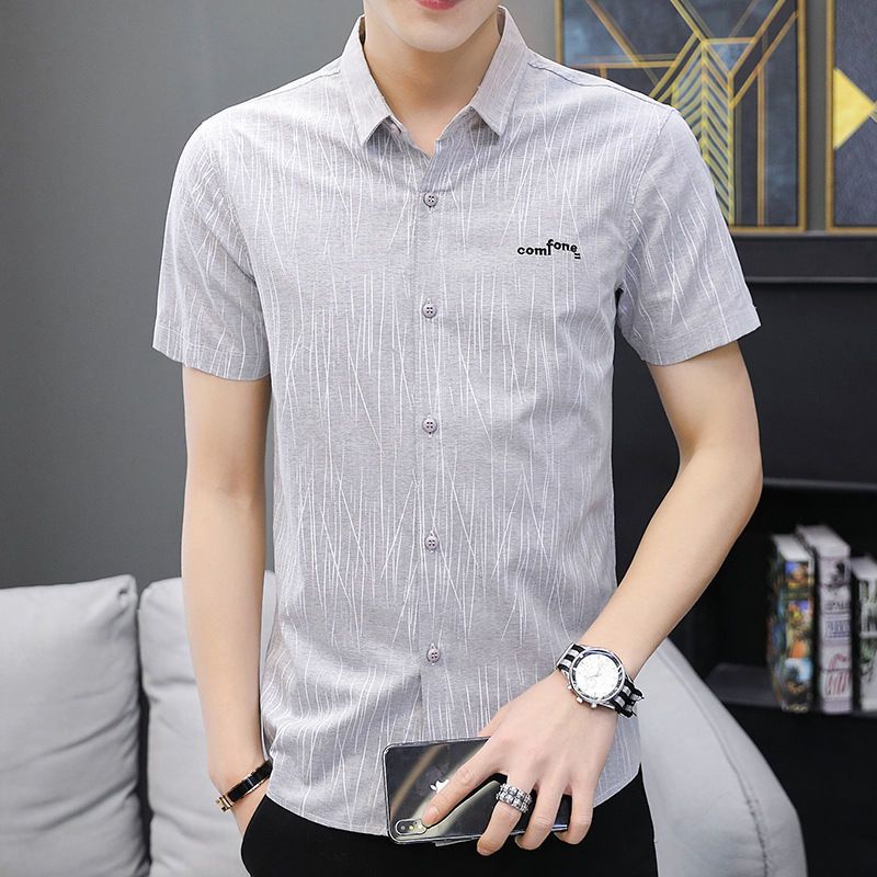 WEISINU/striped short-sleeved shirt men's summer Korean style trendy handsome shirt business all-match men's shirt
