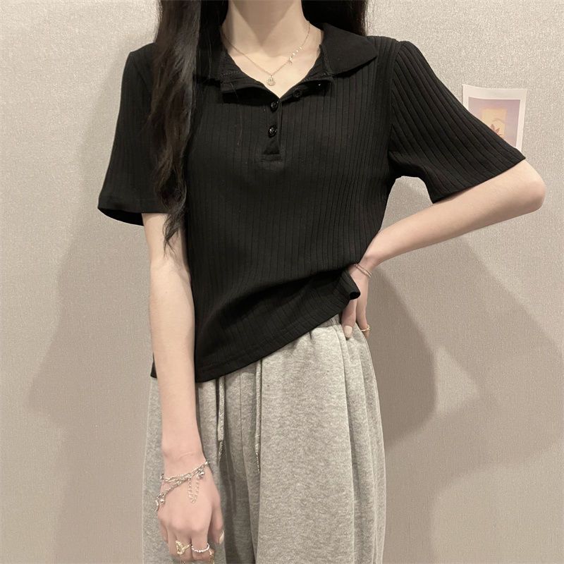 冰絲短袖針織衫年新款夏季t恤女大碼寬鬆polo衫短款bm上衣ins