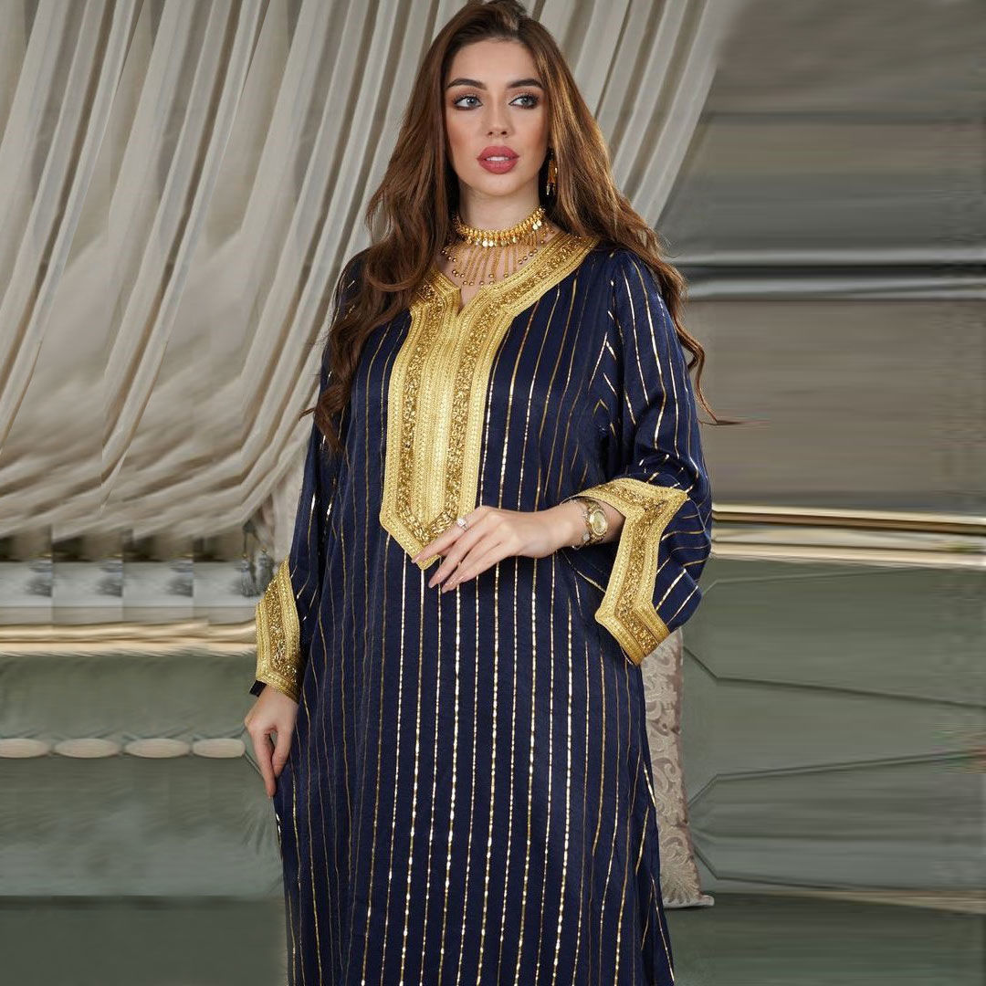 Middle East Dubai Dress Lined Muslim Robe French Velvet Gold Lace Hot Diamond Saudi Arabian Evening Dress