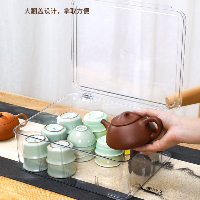茶具收纳盒家用防尘大容量功夫茶套装整理桌面茶杯收纳杯子柜带盖
