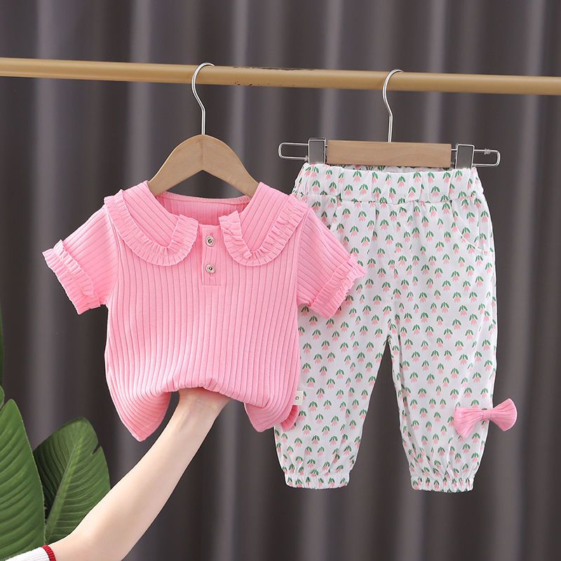 女童夏裝短袖套裝2023新款1歲女寶寶夏季兒童3洋氣網紅薄款兩件套