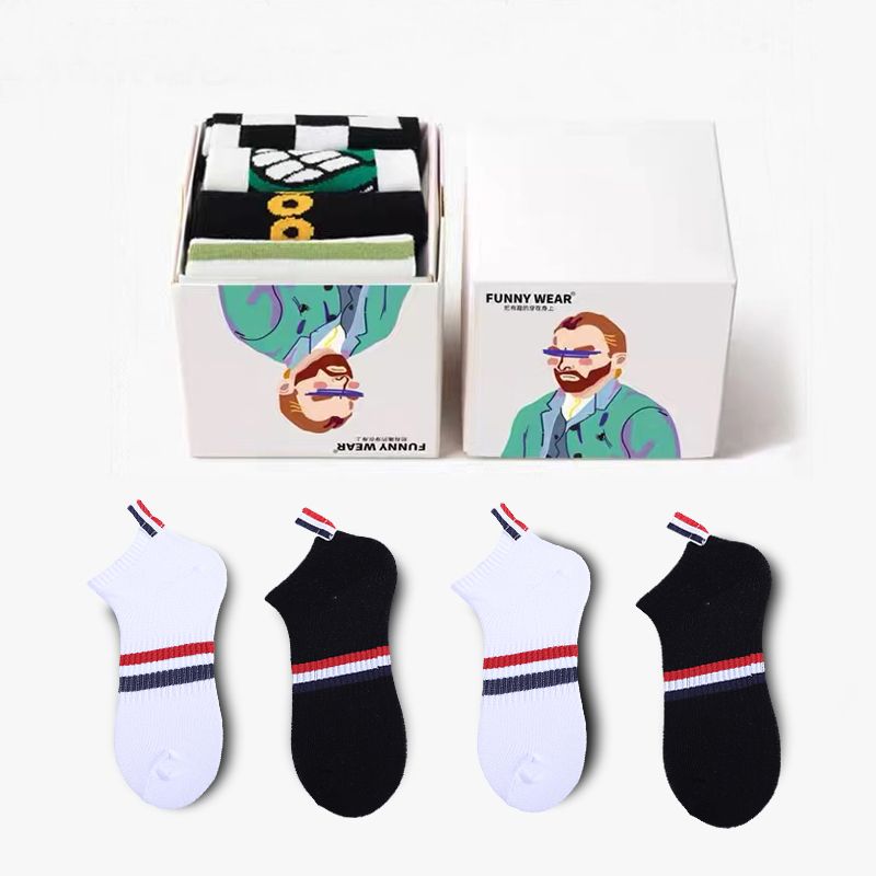 Socks men's socks spring and summer thin Japanese cute tide brand shallow mouth boat socks cartoon couple sports cotton low-top summer