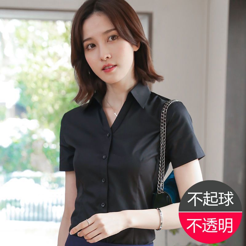 White shirt women's 2024 summer professional formal wear temperament short-sleeved work clothes high-end black interview shirt OL work clothes