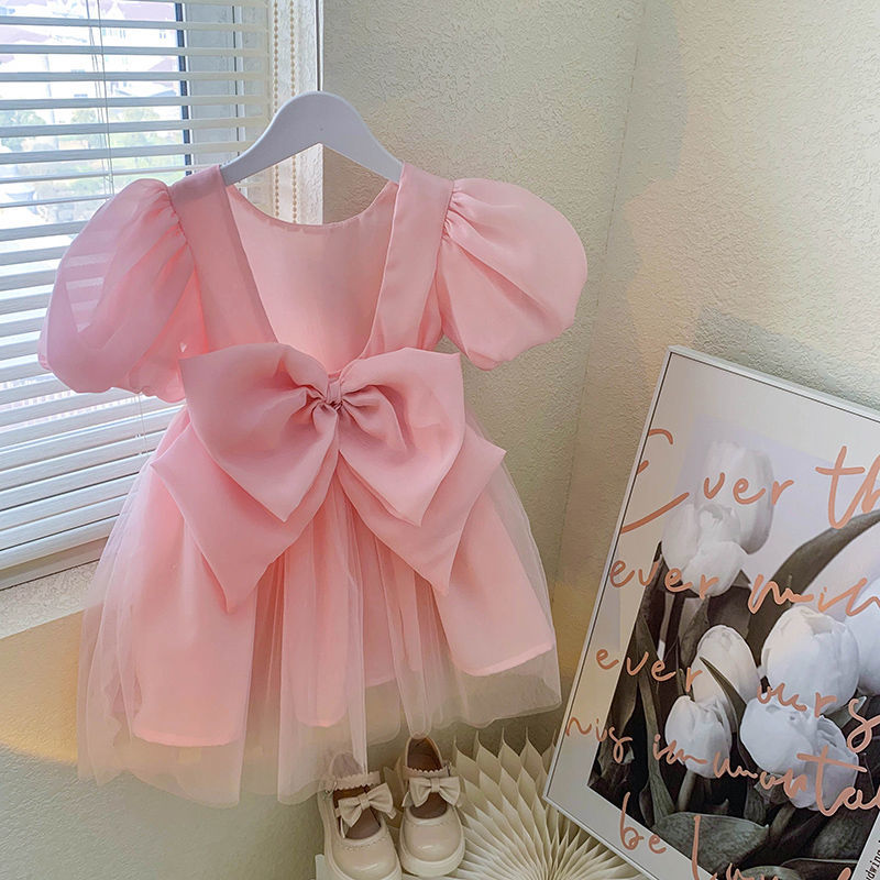 Girls short-sleeved dress 2022 summer new style children's princess dress baby fairy skirt mesh fashion skirt trendy