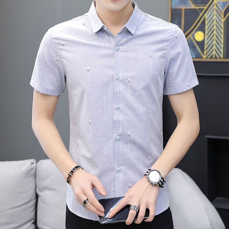 WEISINU/striped short-sleeved shirt men's summer Korean style trendy handsome shirt business all-match men's shirt