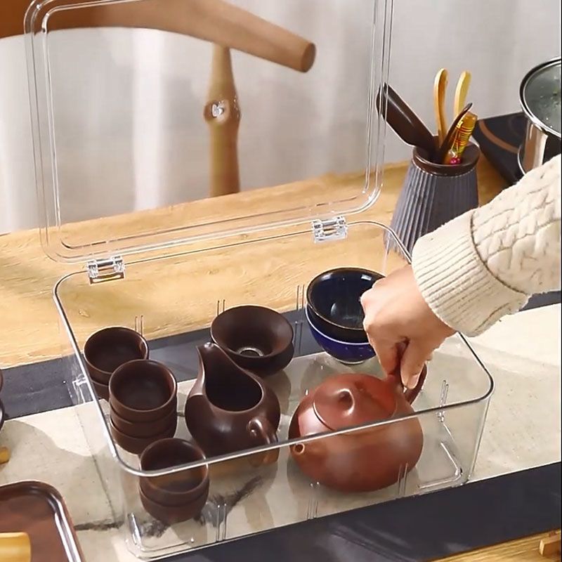 茶具收纳盒家用防尘大容量功夫茶套装整理桌面茶杯收纳杯子柜带盖