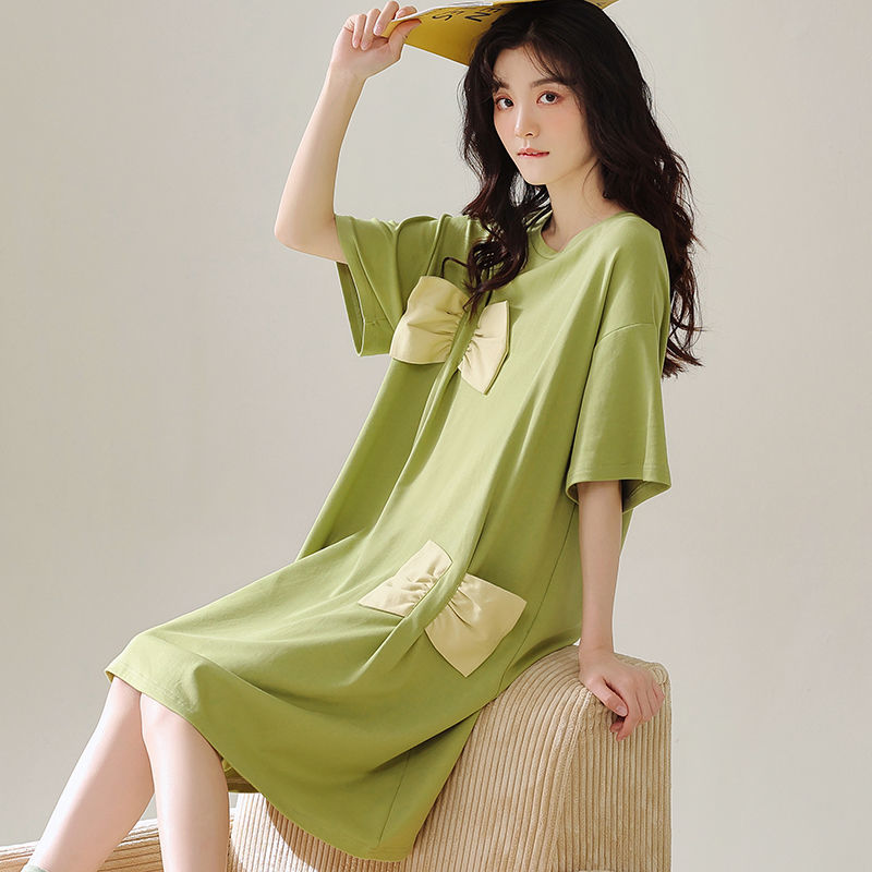 Dress New 100% Cotton Nightdress Loose Short Sleeve Thin Section Korean Cartoon Cute Princess Casual Home Service