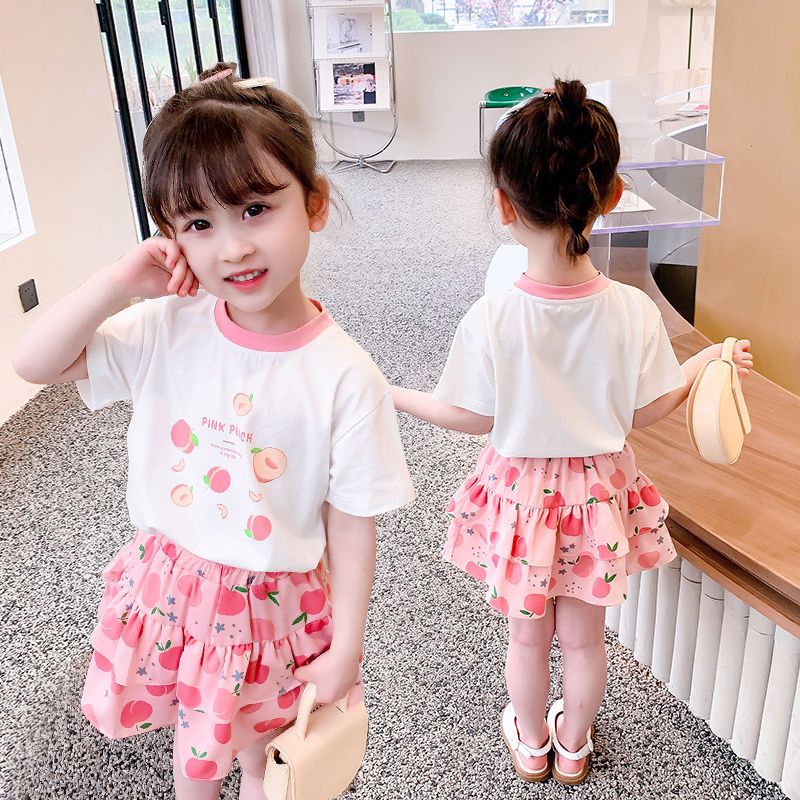 女童纯棉夏装套装2023新款女宝宝洋气韩版t半身裙两件套夏季衣服