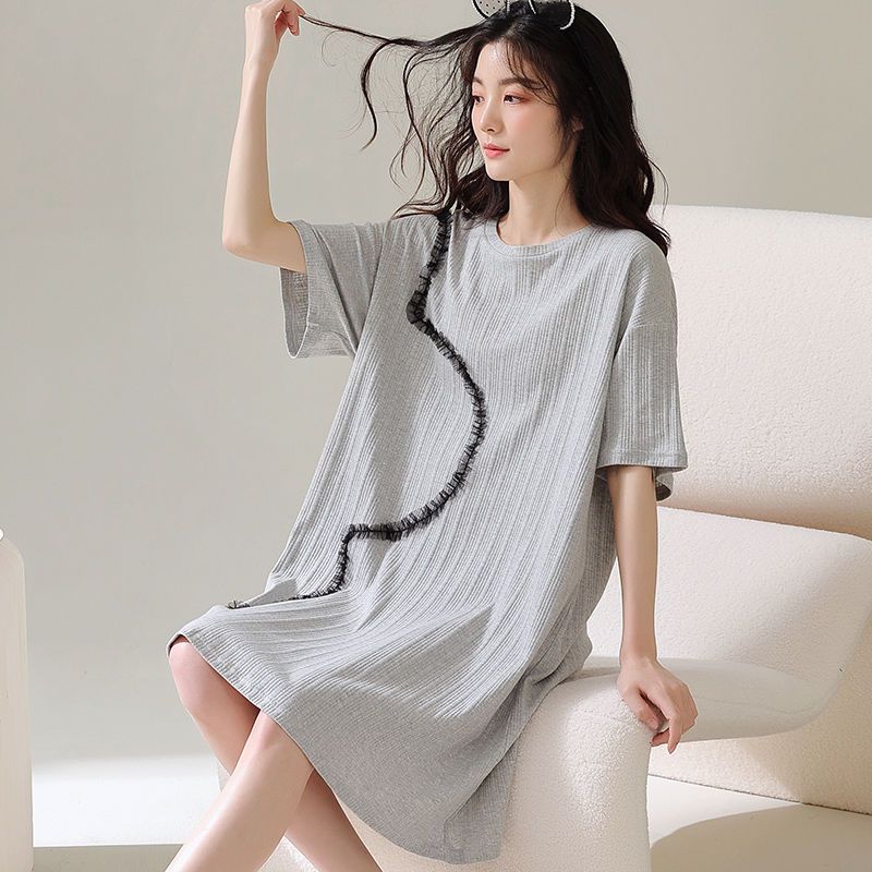 Dress New 100% Cotton Nightdress Loose Short Sleeve Thin Section Korean Cartoon Cute Princess Casual Home Service