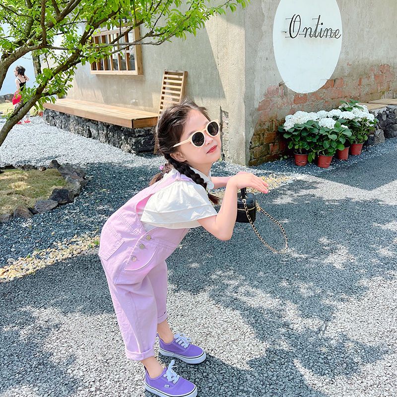 Girls summer suit overalls thin section 2022 new net red fried street trend fashionable two-piece cotton shirt