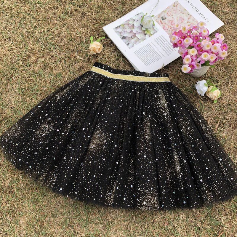 Girls' skirt with GOLD SEQUIN mesh Princess dance skirt summer new style foreign style versatile girls' fluffy skirt