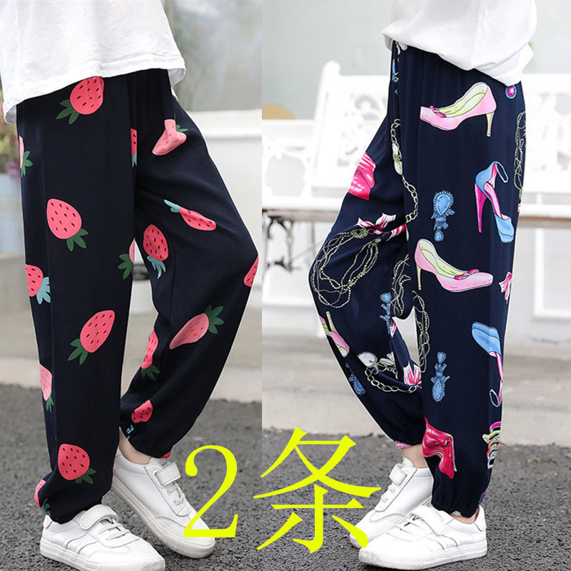 Cotton silk pajamas, children's anti-mosquito pants, summer boys' summer pants, girls' artificial cotton thin summer baby air-conditioned pants