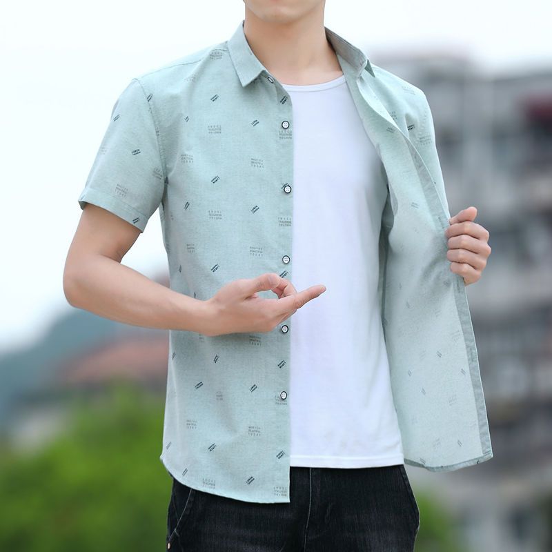 WEISINU/Summer New Short-sleeved Men's Shirt Printed Pocket Casual Shirt Youth Trend Clothes