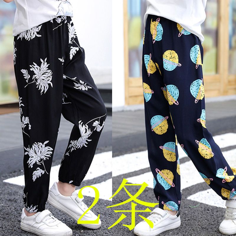 Cotton silk pajamas, children's anti-mosquito pants, summer boys' summer pants, girls' artificial cotton thin summer baby air-conditioned pants