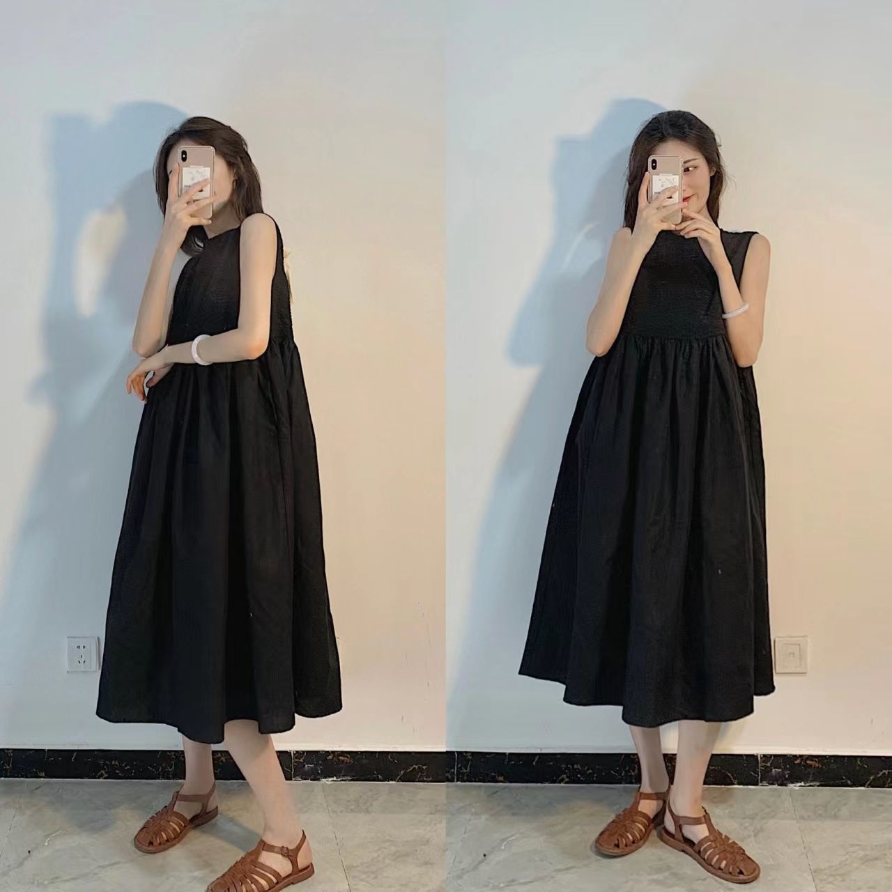 French fashion simple black sleeveless dress  new summer female Hepburn style gentle and thin