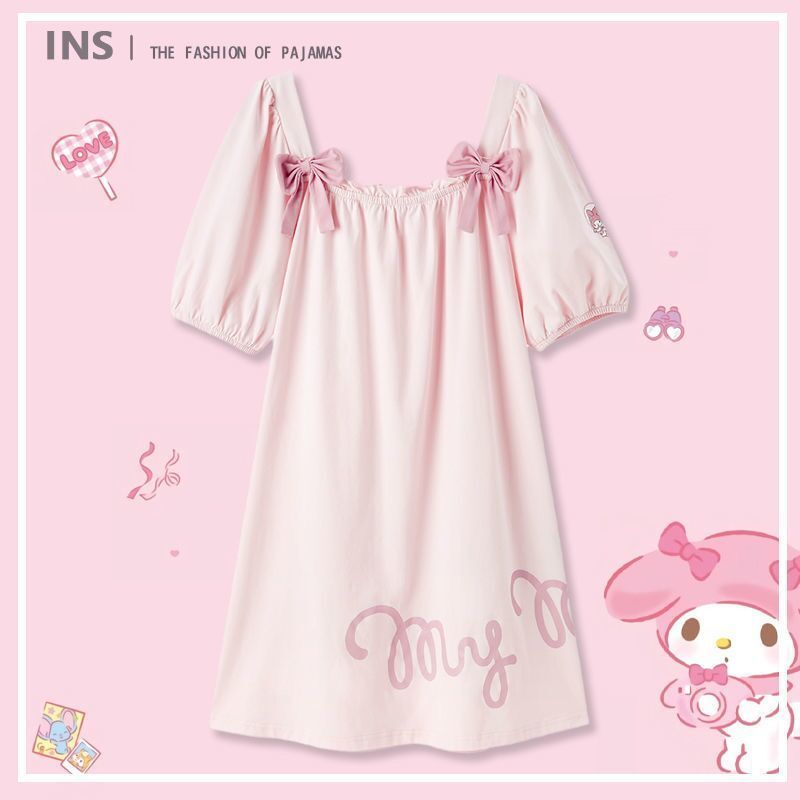 Melody Sanrio joint short-sleeved nightdress cartoon 2022 new ins summer home service sweet princess style