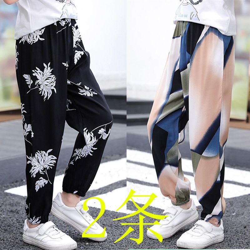 Cotton silk pajamas, children's anti-mosquito pants, summer boys' summer pants, girls' artificial cotton thin summer baby air-conditioned pants