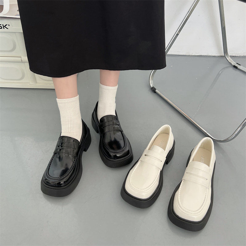 方頭粗跟復古小皮鞋女2022春夏新款一腳蹬懶人鞋潮流日系ins單鞋