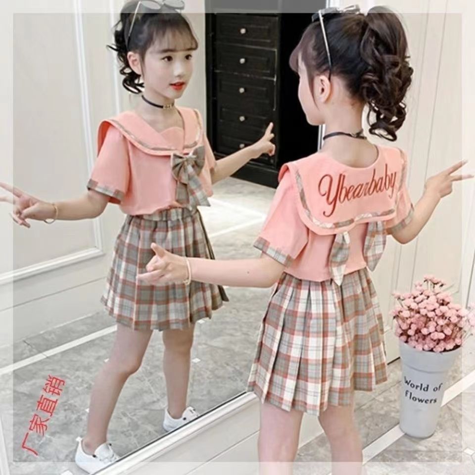 女童jk制服套裝夏季童新款洋氣童裝小女孩學院風兒童套裙兩件套潮