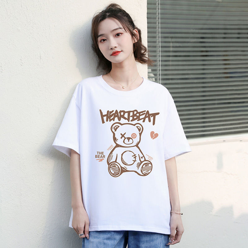 White short-sleeved t-shirt women's summer cotton loose 2023 new large size Korean version of the simple letter student top T-shirt
