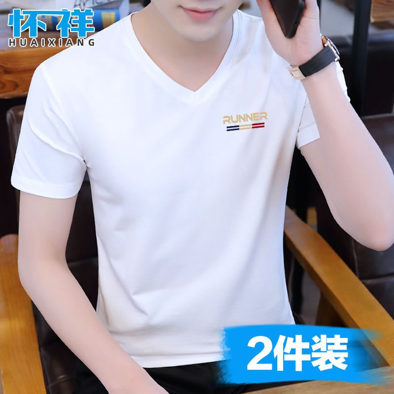 男士純棉短袖t恤男裝潮牌夏季新款上衣服V領半袖體恤小衫潮流夏裝