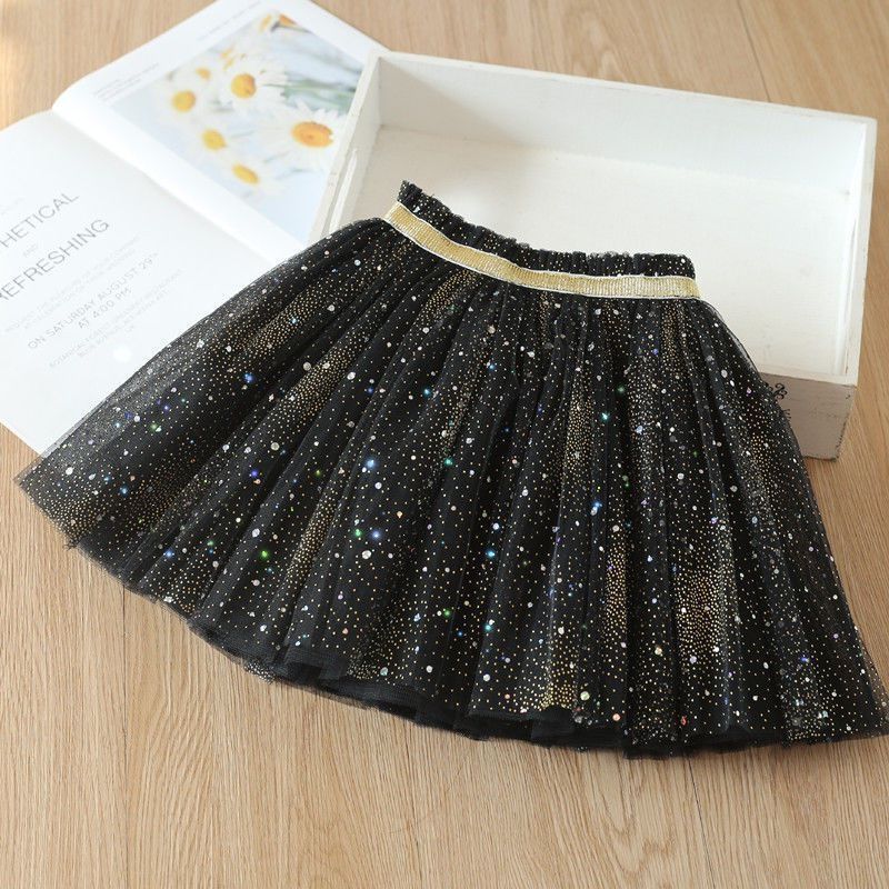 Girls' skirt with GOLD SEQUIN mesh Princess dance skirt summer new style foreign style versatile girls' fluffy skirt