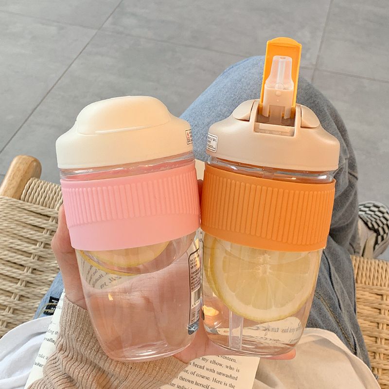 Summer water cup girls high beauty with straw cup plastic simple double drinking coffee cup anti scald portable student cup