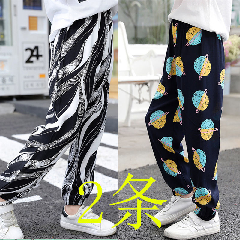 Cotton silk pajamas, children's anti-mosquito pants, summer boys' summer pants, girls' artificial cotton thin summer baby air-conditioned pants