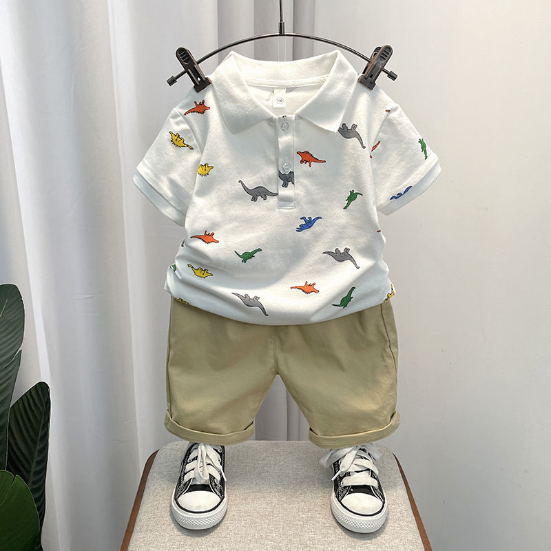男童套裝夏季2023新款恐龍衣服兒童薄款夏裝帥氣寶寶Polo衫潮童裝