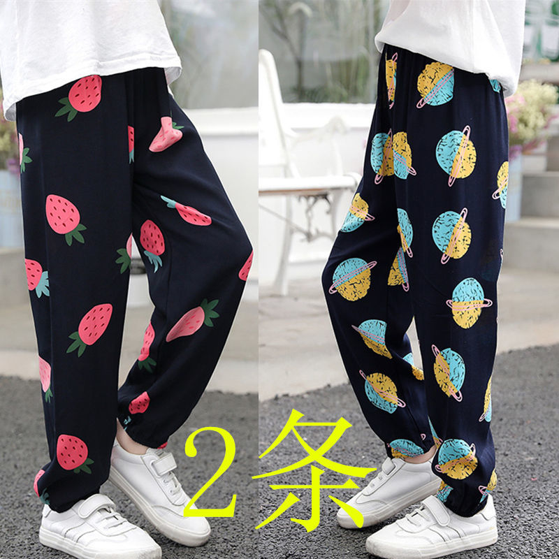 Cotton silk pajamas, children's anti-mosquito pants, summer boys' summer pants, girls' artificial cotton thin summer baby air-conditioned pants