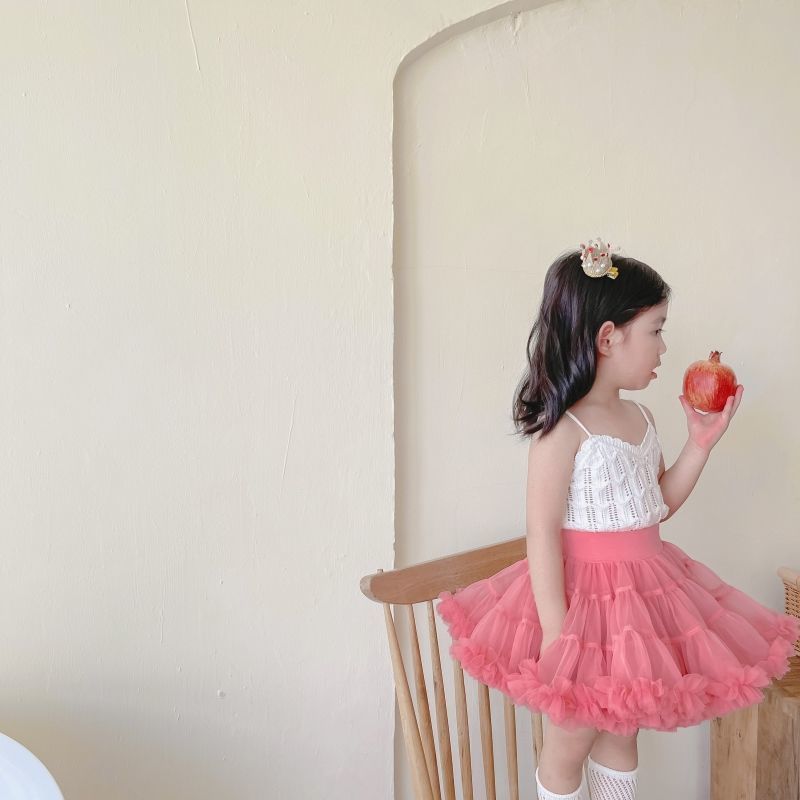 新款夏季女童纯棉针织镂空吊带甜美tutu裙半身裙公主裙蛋糕裙
