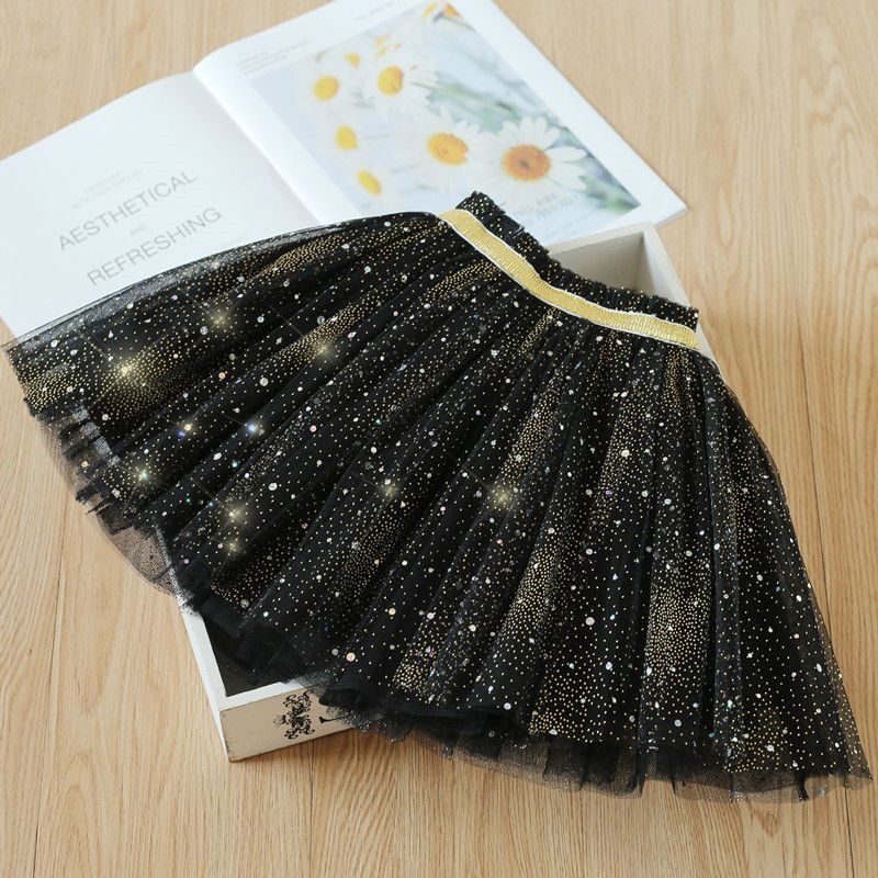 Girls' skirt with GOLD SEQUIN mesh Princess dance skirt summer new style foreign style versatile girls' fluffy skirt