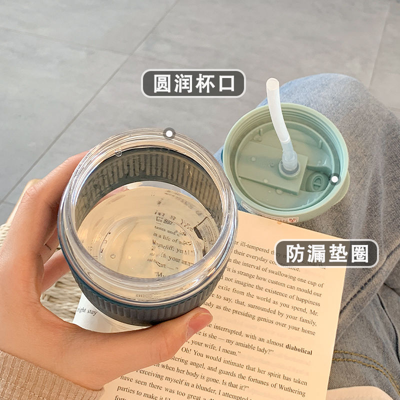 Summer water cup girls high beauty with straw cup plastic simple double drinking coffee cup anti scald portable student cup