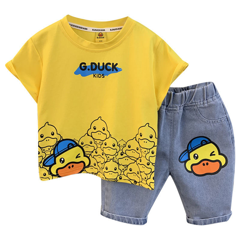 小黄鸭童装男童夏装新款洋气宝宝炸街衣服儿童酷帅气短袖套装