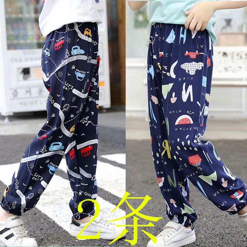 Cotton silk pajamas, children's anti-mosquito pants, summer boys' summer pants, girls' artificial cotton thin summer baby air-conditioned pants