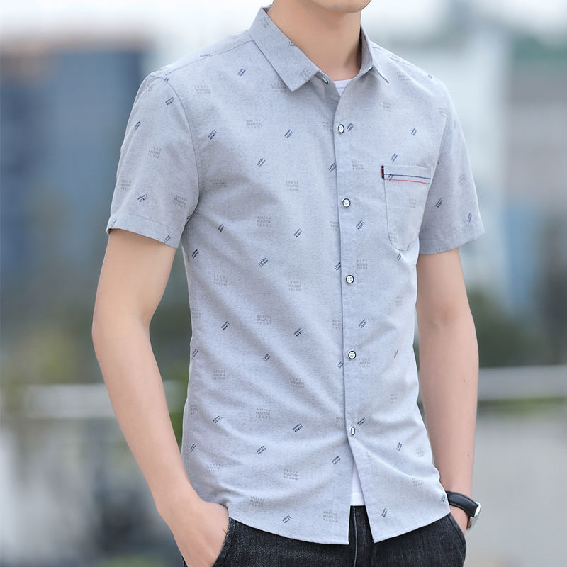 WEISINU/Summer New Short-sleeved Men's Shirt Printed Pocket Casual Shirt Youth Trend Clothes
