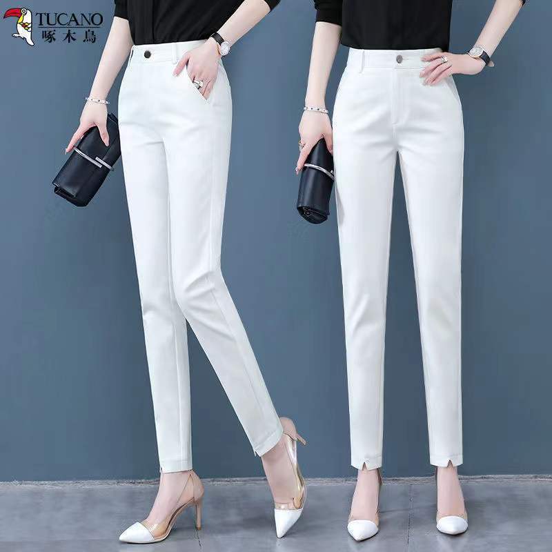 Suit pants women's straight tube spring and summer 2022 new Harlan white slim nine point pencil pants