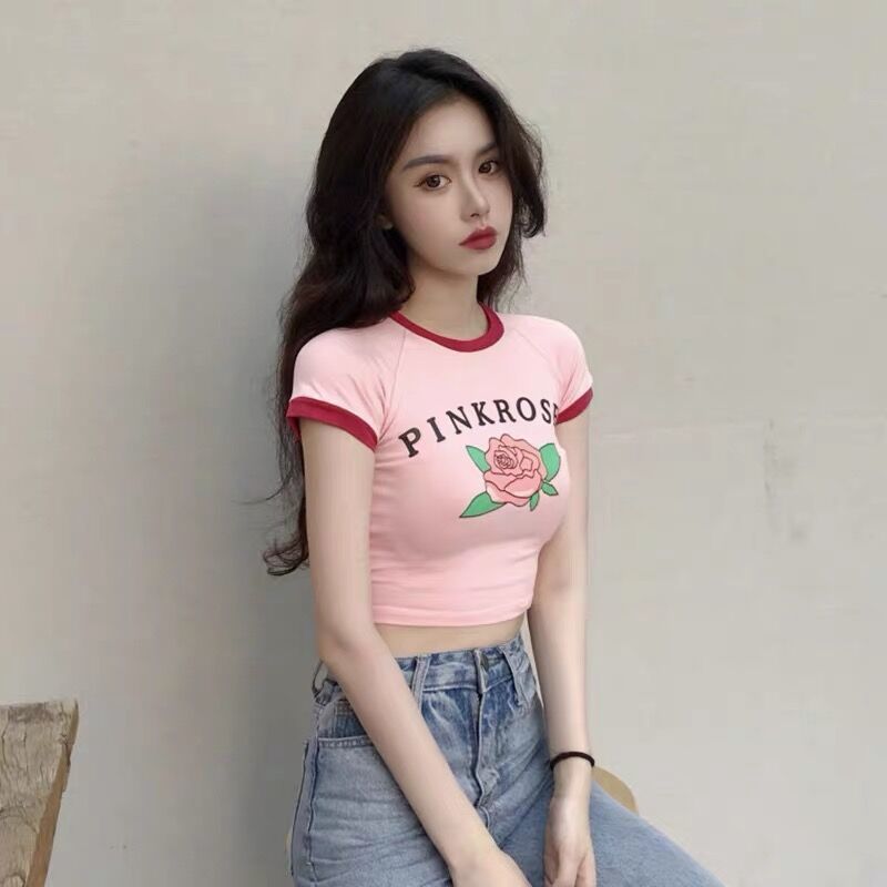 Pure desire wind small sexy short section navel t-shirt female student hot girl summer short-sleeved all-match showing chest big tight top