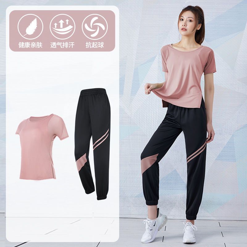瑜伽服夏季薄款寬鬆顯瘦透氣跑步訓練運動短袖專業高端時尚健身衣