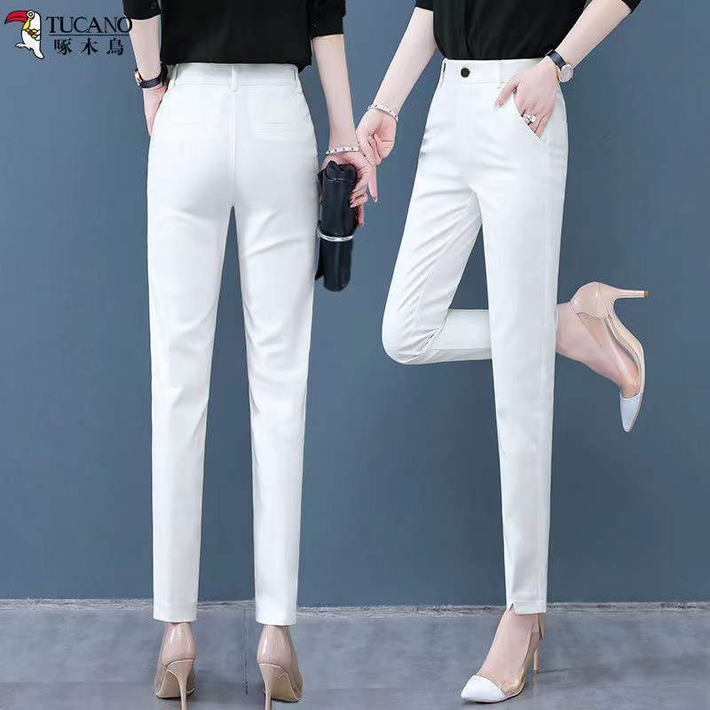 Suit pants women's straight tube spring and summer 2022 new Harlan white slim nine point pencil pants