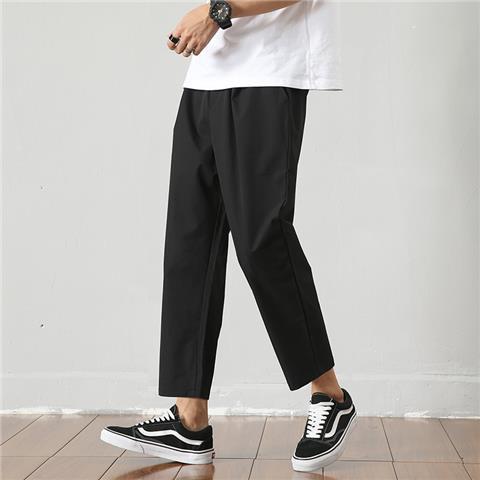 Trousers men's summer thin section ice silk casual pants tide brand straight leg cropped pants loose all-match boys spring and autumn long trousers
