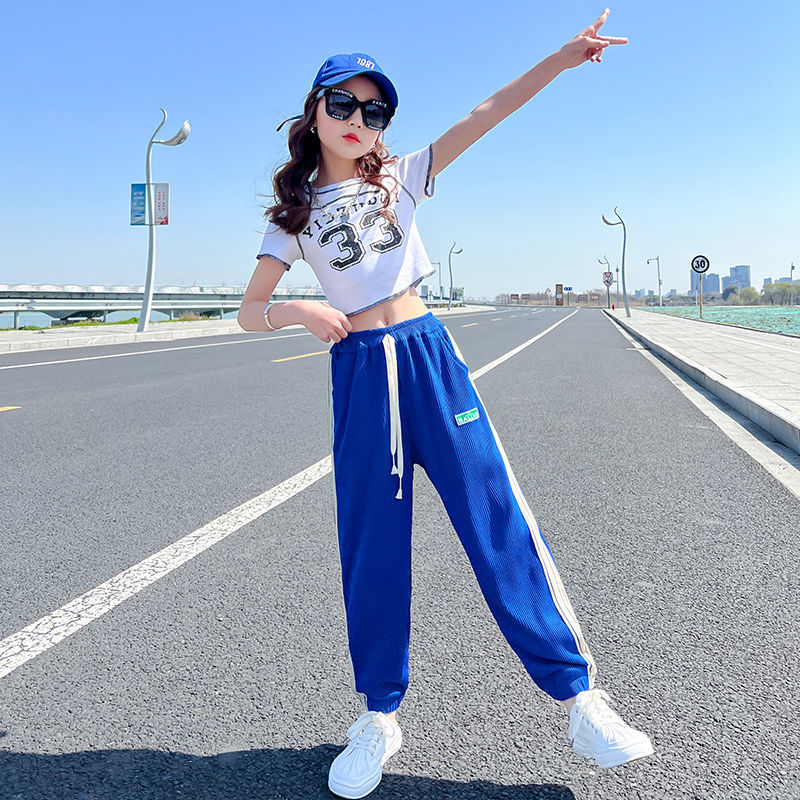 女童褲子夏季薄款夏天女孩洋氣時髦運動褲大童夏裝冰絲兒童防蚊褲